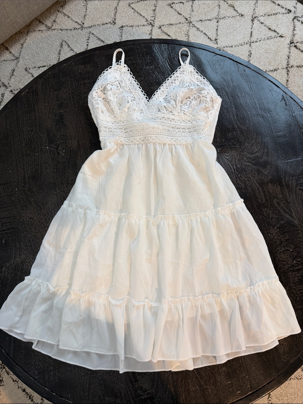White Lace-Trim Tiered Mini Dress